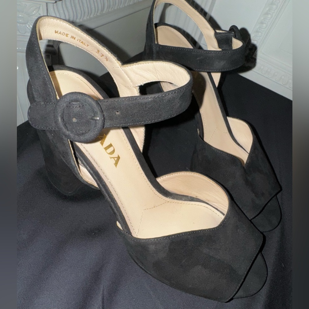 Prada | Authentic Black Suede Block Heel